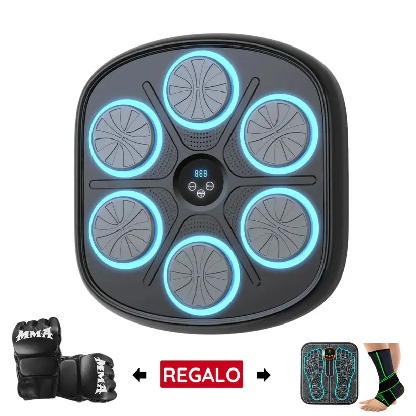 Máquina de Boxeo Musical VibraFit 3.0 con Guantes + Tobillera de Compresión y Masajeador de Pies de Regalo